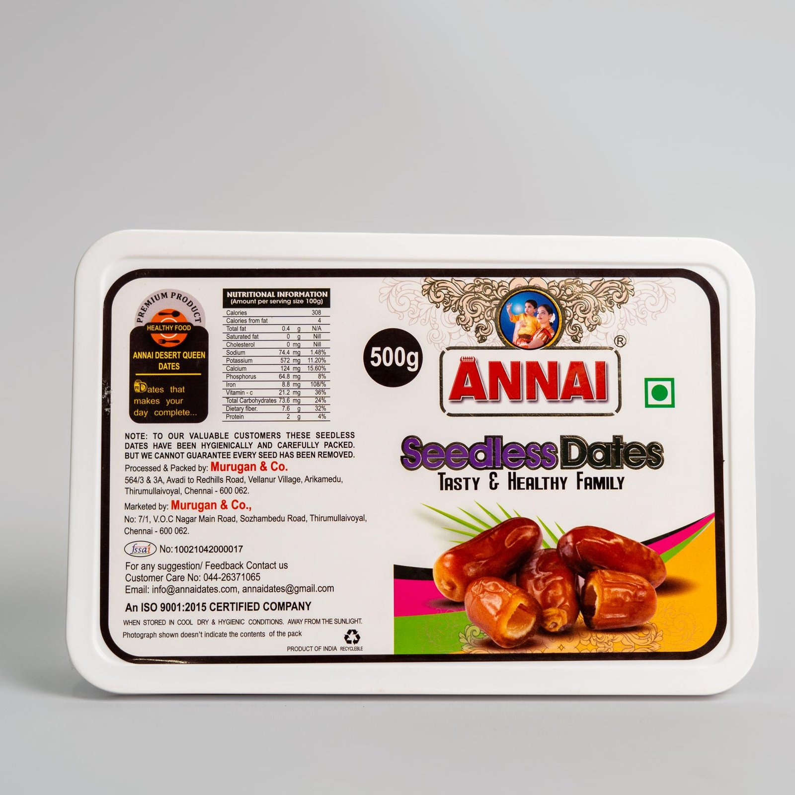 Annai Premium Seedless Wet Dates in Square Container – Naturally Sweet Dates Available 500g Packs
